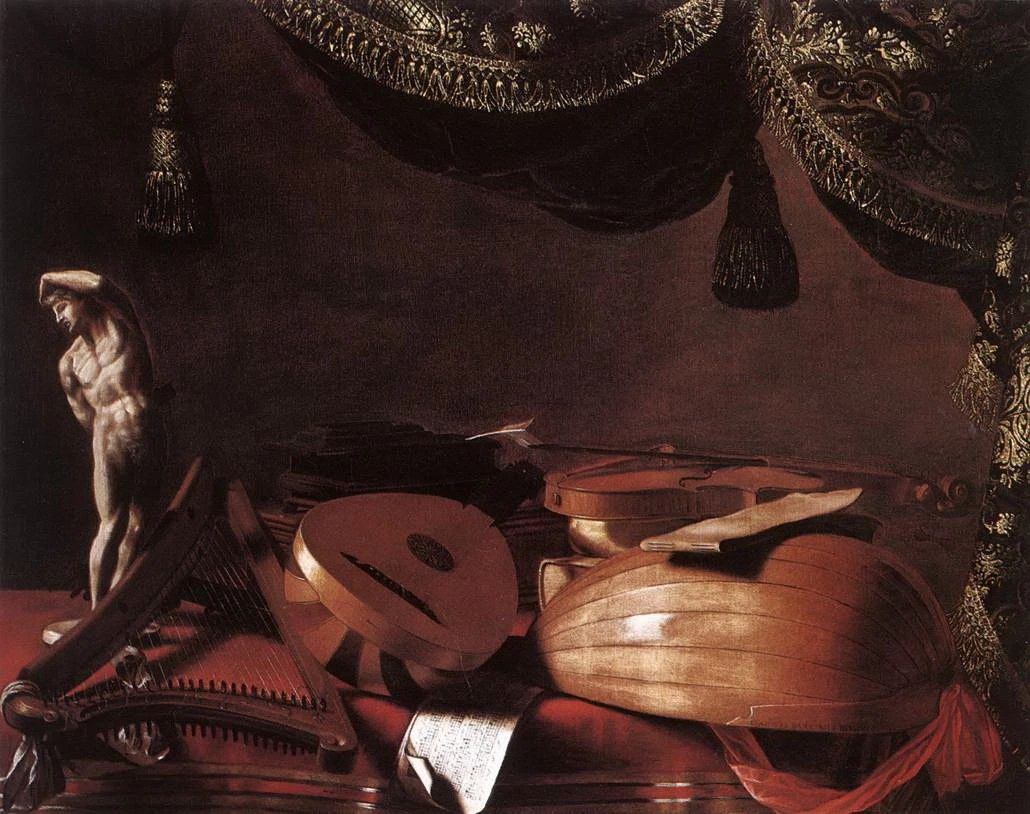 Natura morta con strumenti musicali e una piccola statua classica - Accademia Carrara, Bergamo